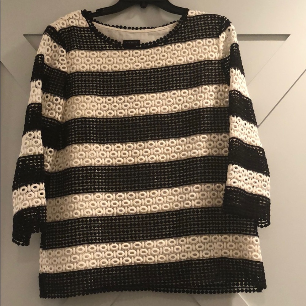 Black and white striped lace Talbots top